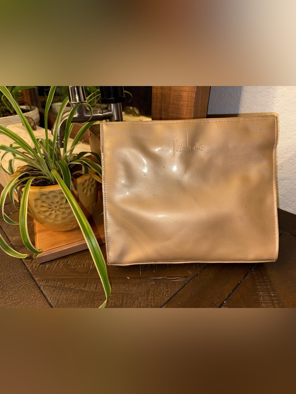 Vintage Jadore Metallic Champagne Cosmetic Travel Tote Zip Makeup Bag GWP